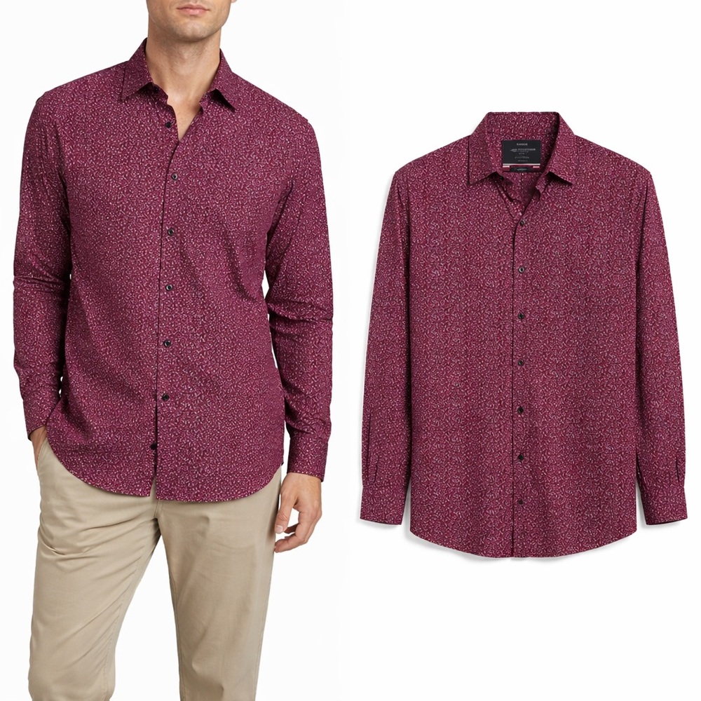 Denim & Flower Ricky Singh Mens XL Slim Fit Burgundy Micro Floral Button Down